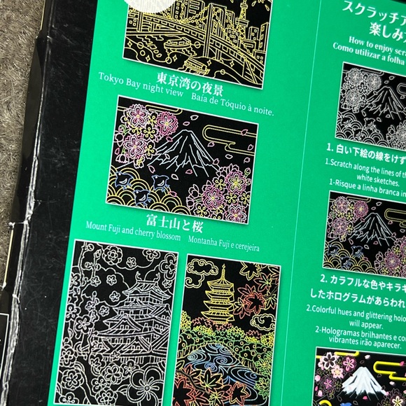 Traditional Japan Japanese Themed Scratch Art Kit / Set Mt. Fuji Sakura Blossoms - Picture 6 of 8